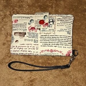 Cream Vintage Newspaper Wristlet
